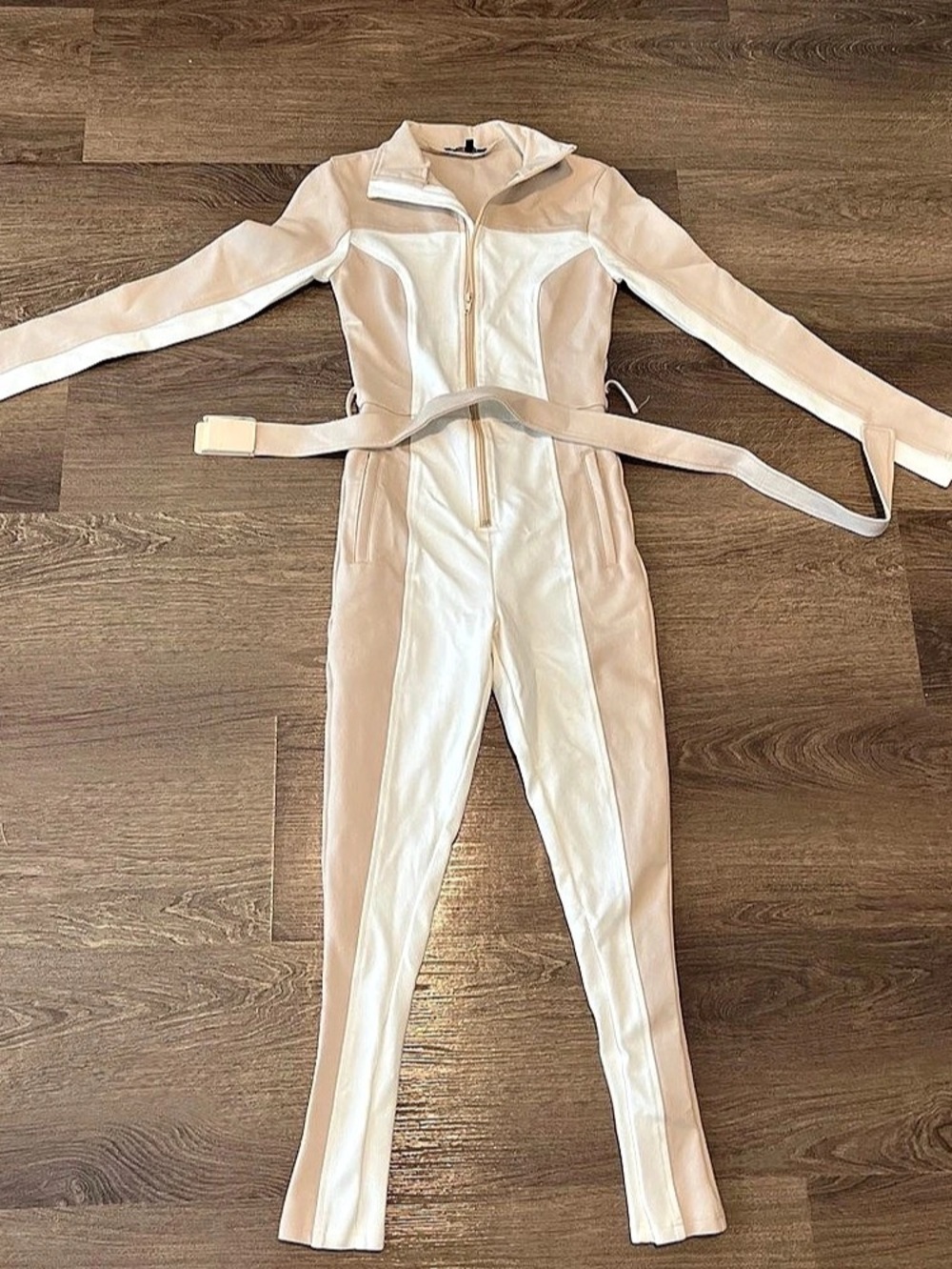 Jluxlabel tan and white jumpsuit